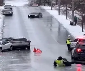 معماری طبیعت؛ زمین برفی پلیس رو به اشهد خوندن انداخت