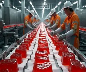 کارخانه تولید ژله؛ عصاره گوشت و مرکبات پخته رو با دستگاه آب مقطرگیر میگیره پودر میکنه