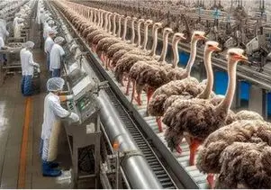 فرآوری شترمرغ؛ پر شتر مرغ  رو میکنن برا تولید لباس گوشتشم ساطوری میکنن