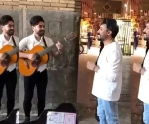 آواز خیابانی؛ همخوانی راغب با نوازنده گیتار در میدان نقش جهان/ چه ذوق زده شده!