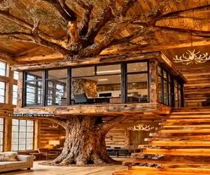 معماری خلاقانه؛ اتاق کار رو تنه درخت ساختن
