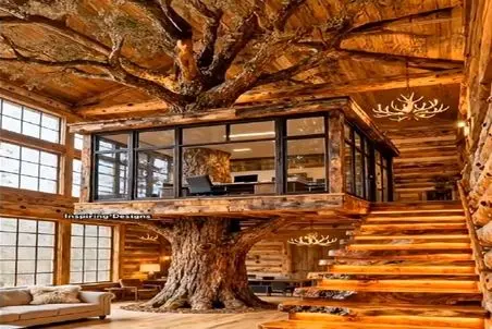 معماری خلاقانه؛ اتاق کار رو تنه درخت ساختن
