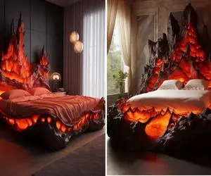 تختی برای عاشقان آتش و گرما/ با تختخواب طرح آتشفشان اتاق خوابی جسورانه بچینید