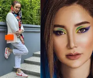 خانم بازیگر با لباس جذب و گنگش سوار بر موتوری بسیار بزرگ!