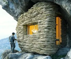 معماری خلاقانه؛ وسط جنگل صخره رو با دریل طرحدار تراشید خونه ساخت اعیونی خرس نخورتش