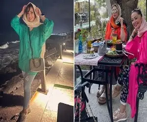 تیپ ساحلی و اسپرت نفیسه روشن وقتی با رفقا هوس شمال کرده / تو کاریکاتورش چند ضلعی شد!