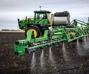 ابزارآلات غول پیکر؛ بیل مکانیکی غول موقع کندن زمین برای کاشت آبپاش سرخود شده 