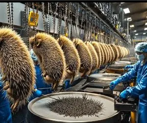 فرآوری جوجه تیغی؛ تیغای جوجه تیغی‌های غول پیکرو که جدا کردن سیخ میکشن واسه کباب