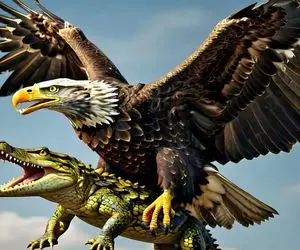 نارام زیان؛ عقاب بدسگال شکم تمساح شریری که در حال بلع شیر بود پاره کرد باهاش لونه ساخت