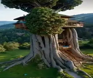 معماری خلاقانه / خونه مستتر ساختن تو دل درخت طوری که پرنده ها هم راهشو بلد نیستن