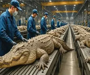 فرآوری تمساح؛ تمساح پر و بال میدن سری در بیارن تو سرای تجارت پوست و گوشت لوکس