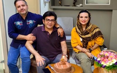 تولد 44 سالگی "فرزاد حسنی" کنار یه خانم خبرنگار خوشگل! +عکس