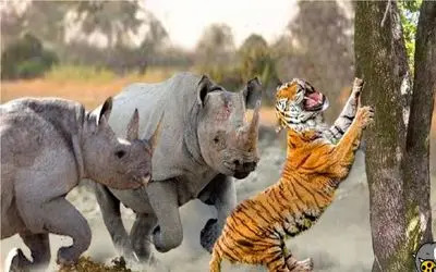 نبرد حیات وحش/ رودررویی وحشتناک دو حیوان گرسنه کرگردن گردن کلفت با ببر وحشی 