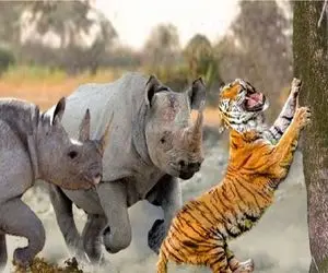 نبرد حیات وحش/ رودررویی وحشتناک دو حیوان گرسنه کرگردن گردن کلفت با ببر وحشی 