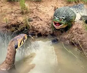 جذابیت حیات وحش / دوئل بقا میان قورباغه لزج و مار دهن گشاد