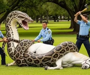 مستند حیات وحش؛ اسب مورد حمله پیتون غول قرار گرفت مردم از جون مایه گذاشتند