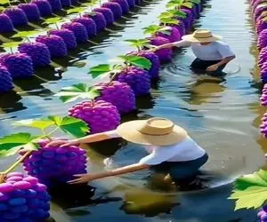 کشاورزی نوین؛ مزرعه انگور زدن هر یه دونه انگور رو خوشه خودش هم قد گیلاسه سنگین و حجیم