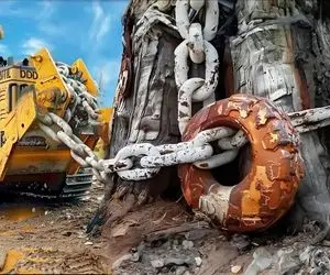 ماشین آلات غول پیکر؛ بیل مکانیکی درختو از جا در مییاره رو هوا عین خیار خردش میکنه