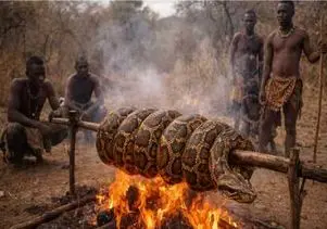 مستند حیات وحش؛ بربرهای برهنه پیتونی که قبیله رو نسل کشی کرده بود رو آتش زدند