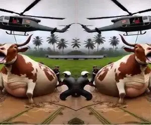 گاوهای باورنکردنی؛ گاو 200 کیلویی گیر کرد تو گل و شل با هلیکوپتر میخوان دربیارن