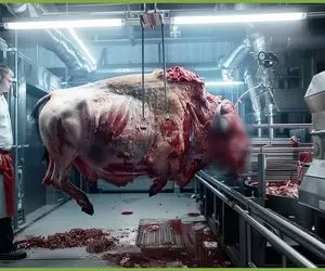 کارخانه حیوانات؛ گاومیشو وسط دشت پروار میکنن پوستشو زنده میکنن تا بشه استیک