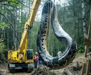 جذابیت حیات وحش؛ اپراتور بیل مکانیکی پیتون غول و از وسط جاده مهلک جمع کرد مردمو نبلعه