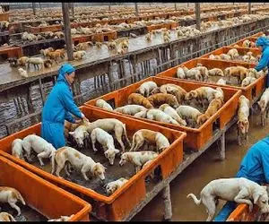 کارخانه حیوانات؛ سگ‌های چاق رو زنده رو آتیش کز میدن بعد میبرن شرحه شرحه میکنن