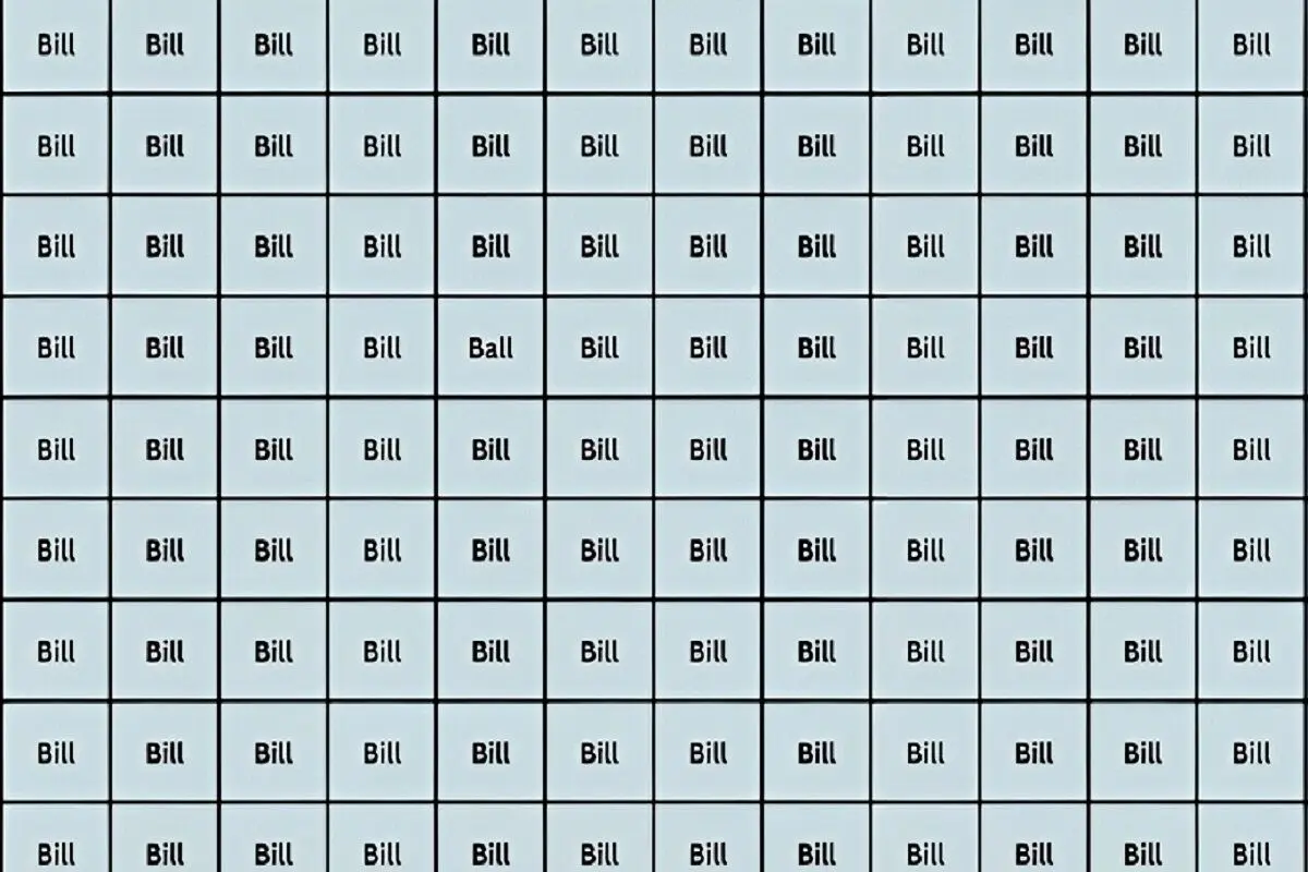 تست-بینایی-یافتن-کلمه-BALL-میان-کلمات-BILL