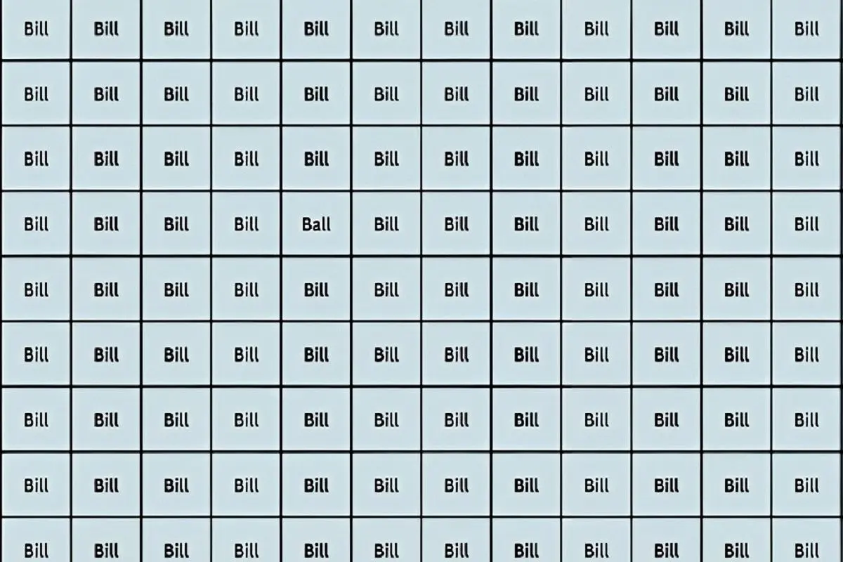 تست-بینایی-یافتن-کلمه-BALL-میان-کلمات-BILL