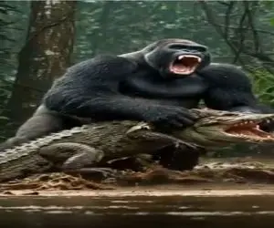 مستند حیات وحش / گوریل چقر بد بدن دوخم تمساح مفلوک گرفت وسط مرداب کوبید زمین