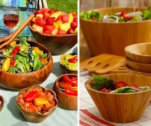 انواع کاسه چوبی شیک مخصوص سالاد / تجربه خوشگلترین چیدمان میز با تلفیق رنگ سالاد و چوب