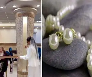 عروس نوازنده؛ عروس خانوم خودش می نوازه و براش مروارید دور گردنش می بندن