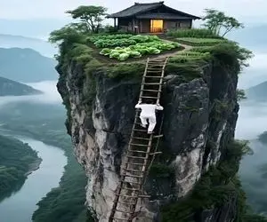 معماری خلاقانه؛ مرد نصف عمرش برا بالا رفتن از این نردبون برا رسیدن به خونش میگذره