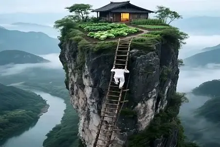 معماری خلاقانه؛ مرد نصف عمرش برا بالا رفتن از این نردبون برا رسیدن به خونش میگذره