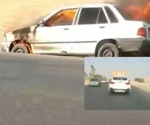 آتش‌سوزی یک پراید در شوشتر و رفتار متفاوت راننده BMW