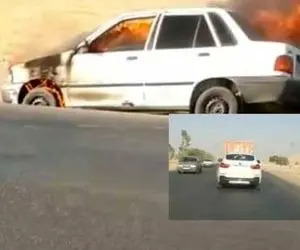 آتش‌سوزی یک پراید در شوشتر و رفتار متفاوت راننده BMW