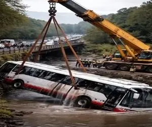 معماری طبیعت؛ اتوبوس رفت تو آب شانسش عمق زیاد نبود وگرنه باید میرفتن دیدن نکیر منکر