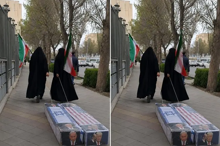آواز جگرسوز| زنان در مراسم وداع رهبر امت تابوت نتانیاهو و ترامپ رو حماسه طوری کشیدن