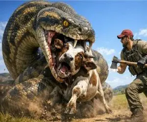 حیات وحش مصنوعی؛ نجات قهرمانانه گاو بی‌دفاع از حمله آناکوندای غول‌پیکر!