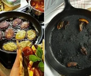 ترفندهای نچسبیدن غذا به ماهیتابه و قابلمه / غذا رو خوشگل تحویل بده جزغاله تحویل نگیر