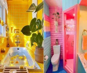 دیزاین حموم رنگی به سبک سال جدید 2025/ مرزهای رنگ های مرده برای حموم رو رد کن 