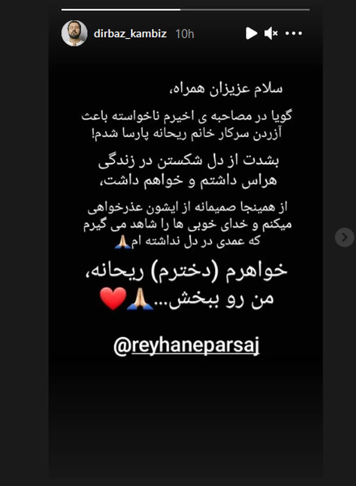 پردیس پورعابدینی وسط دعوای کامبیز دیرباز و ریحانه پارسا!