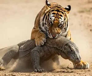 شاهکار حیات وحش؛ نبرد کومودو در مقابل ببر در میدان نبرد خشک و غبارآلود باشید