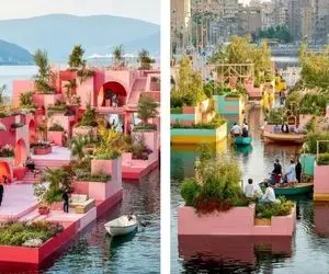 طراحی ماژولار و ساختمان های سبک با نمایی خاص؛ باغ های شناور با کلی سوراخ پر رمزوراز 