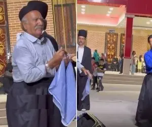 آواز مسروری؛ پیرمرد سرخوش با شلوار لری با آهنگ تخت شاهی چه دلی شاد می‌کنه فیلمبردارو