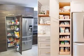 چیدمان و سازماندهی کابینت سوپر کنار یخچال؛ ریزه کاری که آشپزخونه رو زیر و رو میکنه
