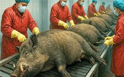 فرآوری گراز؛ گراز گیر افتاده تو قفس با تیر خلاص میکنن گوشت لذیذش بکشن به دندون