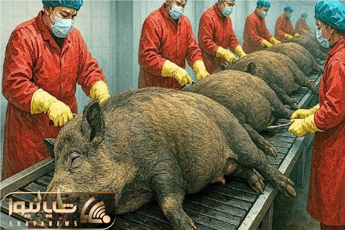 فرآوری گراز؛ گراز گیر افتاده تو قفس با تیر خلاص میکنن گوشت لذیذش بکشن به دندون