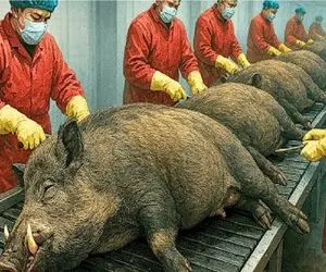 فرآوری گراز؛ گراز گیر افتاده تو قفس با تیر خلاص میکنن گوشت لذیذش بکشن به دندون