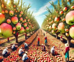 کشاورزی نوین؛ با تجهیزات به روز و سموم نوین سیب لپگلی پرورش داد شاخه درخت کج شد